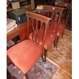 Edwardian inlaid mahogany set of three upholstered dining chairs