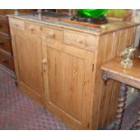 Victorian pine kitchen dresser base of 2 drawers above 2 cupboard doors