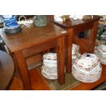 Pair of contemporary hardwood small side tables on square legs