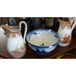 Royal Bonn Delft bowl, and two Victorian pearlware jugs