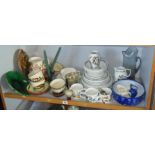 Shelf of assorted china including Portmeirion Botanic Garden, Torquayware, Honiton, Royal Doulton