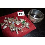 Vintage silver charm bracelet with cuff bracelet, approx 2.8 troy ozs