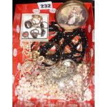 Box of assorted vintage costume jewellery & watches