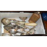 Assorted silver plated cutlery, inc. bread forks, crumb scoop etc.