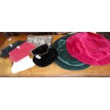 Vintage clothing:- Five various evening bags & purses, and two 'Tudor-style' velvet hats