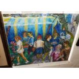 Naive oil on board by E. Hope Henderson, signed, dated & titled verso "The Garden Fete"