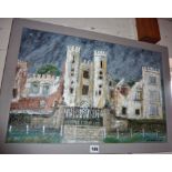 Stylised oil on board of Midhurst Castle by Dan Robinson, signed and dated 2014 (Brian Jones (