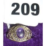 9ct gold Oxford University class or college ring set with purple stone