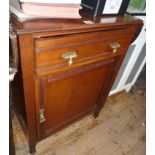 Edwardian mahogany side cabinet with rising flaps to side and having single drawer above cupboard