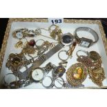 Assorted costume jewellery, rings, watches etc