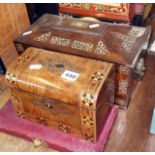 19th c. inlaid mahogany dome top tea caddy, and fitted rosewood tea caddy with mother-of-pearl inlay