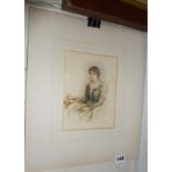 G.A. Bouvier watercolour portrait of a seated lady