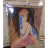 Marie Laurencin (1883-1956) watercolour wash sketch of a seated woman in a turban headdress,