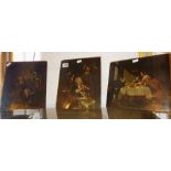 Three continental oil paintings on tin in the style of Old Masters