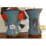 Two similar Chinese "Jun" celadon glazed porcelain vases of waisted form (approx 7" high)