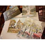 Several watercolour paintings