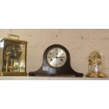 Small oak Napoleon Hat mantle clock, an Anniversary clock and a modern four-glass mantle clock