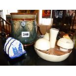 Carltonware "mushroom" cruet set, small Carltonware toast rack and a Doulton stoneware tobacco jar