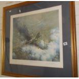 A Frank Wootton colour print of Spitfires in the Battle of Britain, signed in pencil by the artist