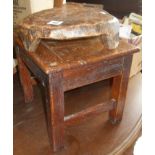 Rustic carved wood food platter, and an oak stool