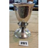 Rare Arts & Crafts hammered silver goblet by Omar Ramsden, hallmarked for London 1908 and engraved