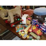 Vintage toys: Tinplate "merry go round" toy, a Deans push-along lamb & assorted diecast including