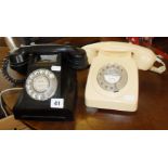 Telephones - black bakelite "TEL" desk telephone, and a 1960s cream telephone