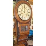 American drop dial wall clock in "Tunbridge ware" case (A/F)