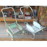 Two vintage 1950's children's painted tubular doll push chairs