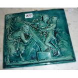 Continental blue glazed ceramic relief panel of a Satyr & Nymphs