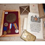 WW1 mounted medal group of "Great War", 1914-18, and "14" star no. 6861 and death plaque with