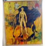 Arlie PANTING (1914-1989) large abstract oil on canvas titled "Mexican Myth", 42" x 36", signed &