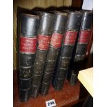 Half leather bound volumes of "The Yachting Monthly Magazine", 5 volumes, c. 1920's