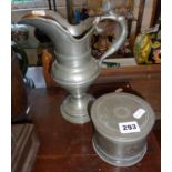 Victorian pewter jelly/aspic mould and a continental pewter pitcher with figurative handle