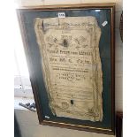 Masonic interest: Framed printed silk "Independent Order of Templars Farewell Presentation Address