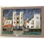 Stylised oil on board of Midhurst Castle by Dan Robinson, signed and dated 2014 (Brian Jones (