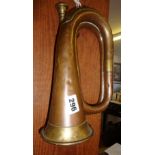 WW2 brass bound copper bugle made by Matthews Ltd and presented to W.E. Butlin? dated 1943