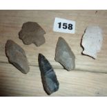 Tribal Art: five Native American arrow heads from the Greene County area, USA