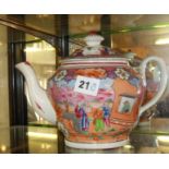 19th c Chinoiserie patterned Staffordshire teapot (chip to lid)