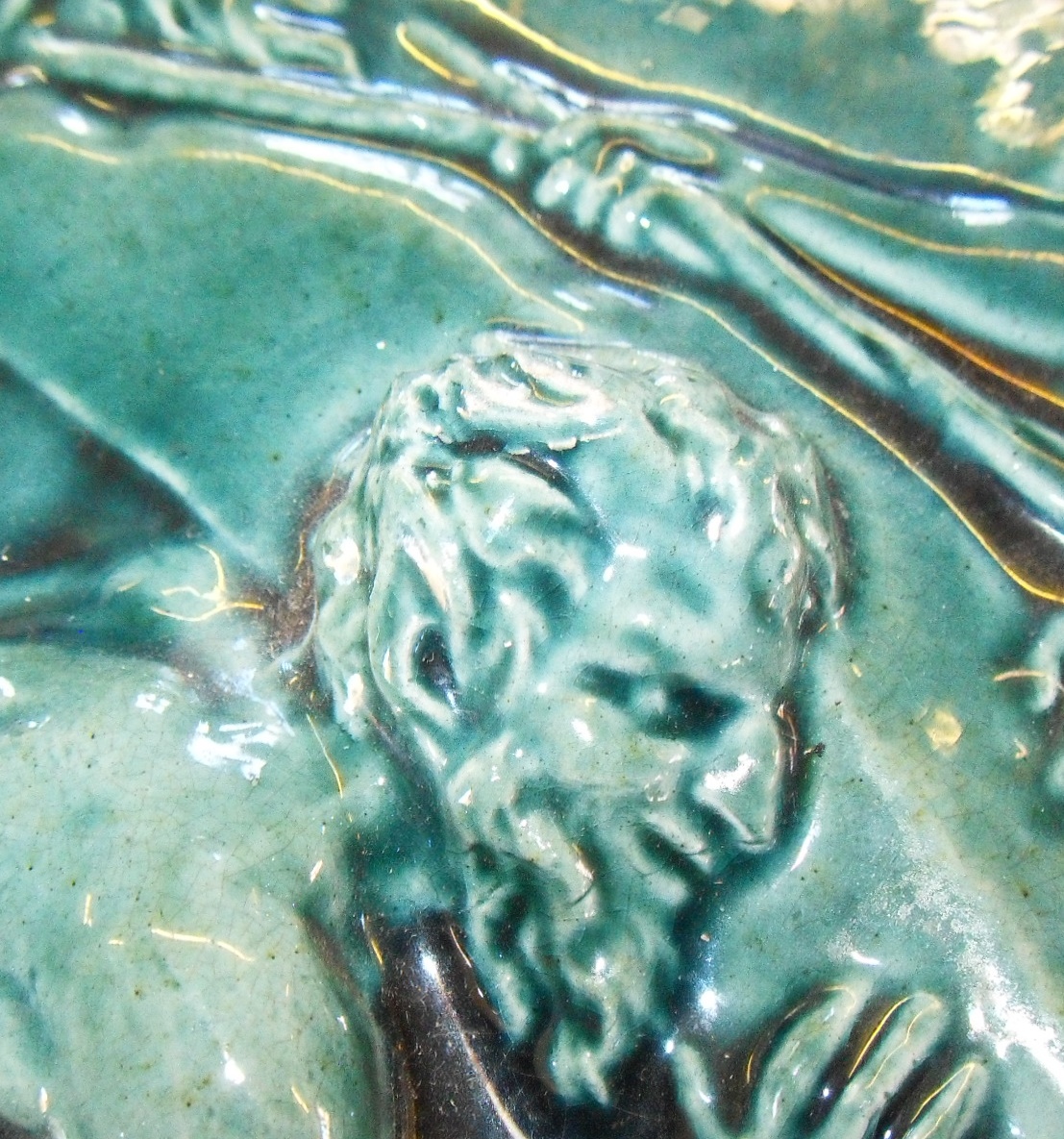 Continental blue glazed ceramic relief panel of a Satyr & Nymphs - Image 3 of 4