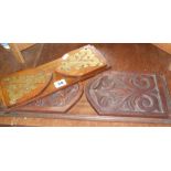 Brass-bound folding bookrack & a carved wood similar