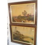 Two large framed colour prints after D. Sherrin of riverscapes with buildings