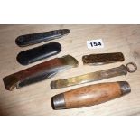 Four fishing/hunting pocket knives, makers include Jernbolaget of Eskilstuna Sweden, Sandvik and the