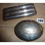 Silver-plated cigar case, and a large oval snuff box