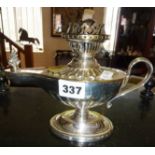 Unusual Victorian Aladdin's silver plated chamber oil lamp