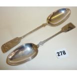 Two Victorian silver serving spoons, London 1891