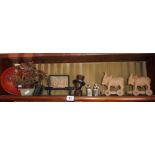 Shelf of Japanese items, carvings etc.