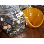 Collection of assorted buttons and a French studio pottery fruit bowl