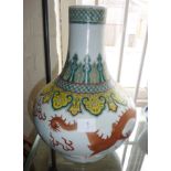 19th c. Chinese porcelain bottle vase decorated with dragons, with Qianlong mark (A/F), approx