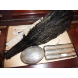 Vintage fans - one large Ostrich feather with faux tortoiseshell lucite handle and struts, a